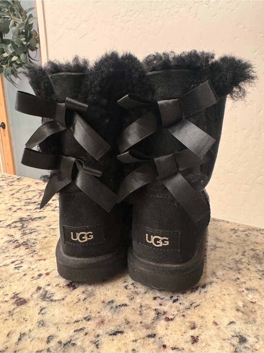 UGG Kids Black Suede Shearling Booties